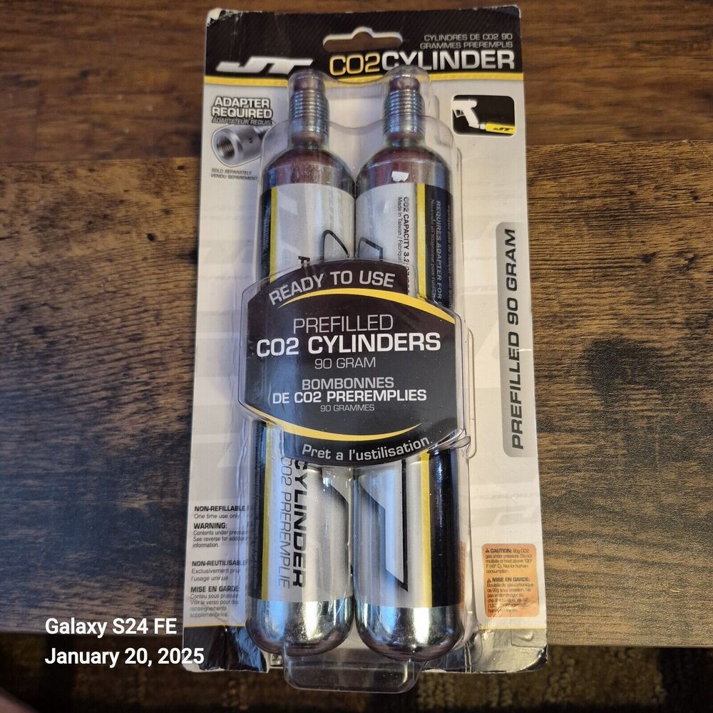 New In Package JT 90 Gram CO2 Tank Cylinder Prefilled Pack of 2 Paint Gun Refill